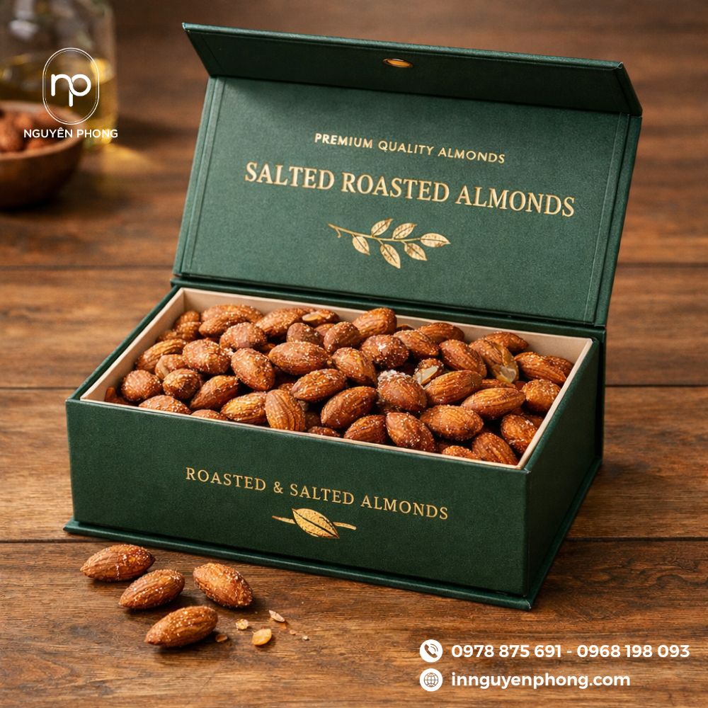 Mẫu hộp cứng cao cấp nắp nam châm đựng hạnh nhân

